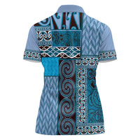 Blue Aotearoa Kowhaiwhai Pattern Women Polo Shirt NZ Maori Quilt Style