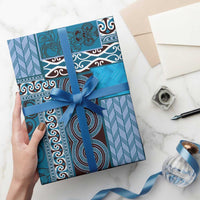 Blue Aotearoa Kowhaiwhai Pattern Wrapping Paper NZ Maori Quilt Style - Polynesian Pride