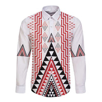 Aotearoa Taniko Long Sleeve Button Shirt Niho Taniwha Purapura Whetu Mix Poutama LT14 Unisex White - Polynesian Pride