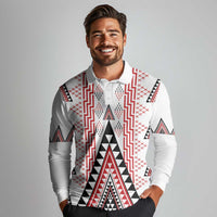Aotearoa Taniko Long Sleeve Polo Shirt Niho Taniwha Purapura Whetu Mix Poutama