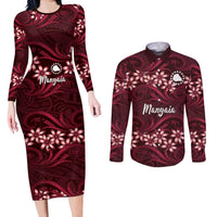 Personalised Cook Islands Mangaia Couples Matching Long Sleeve Bodycon Dress and Long Sleeve Button Shirt Tiare Maori Polynesian Waves Tattoo