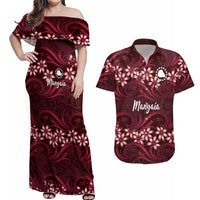 Personalised Cook Islands Mangaia Couples Matching Off Shoulder Maxi Dress and Hawaiian Shirt Tiare Maori Polynesian Waves Tattoo
