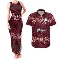Personalised Cook Islands Mangaia Couples Matching Tank Maxi Dress and Hawaiian Shirt Tiare Maori Polynesian Waves Tattoo
