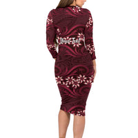 Personalised Cook Islands Mangaia Family Matching Long Sleeve Bodycon Dress and Hawaiian Shirt Tiare Maori Polynesian Waves Tattoo