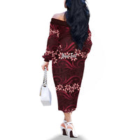Personalised Cook Islands Mangaia Family Matching Off The Shoulder Long Sleeve Dress and Hawaiian Shirt Tiare Maori Polynesian Waves Tattoo