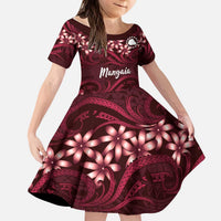 Personalised Cook Islands Mangaia Kid Short Sleeve Dress Tiare Maori Polynesian Waves Tattoo LT14 KID Burgundy - Polynesian Pride