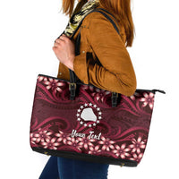 Personalised Cook Islands Mangaia Leather Tote Bag Tiare Maori Polynesian Waves Tattoo LT14 Burgundy - Polynesian Pride