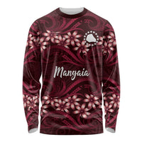 Personalised Cook Islands Mangaia Long Sleeve Shirt Tiare Maori Polynesian Waves Tattoo LT14 Unisex Burgundy - Polynesian Pride