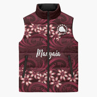 Personalised Cook Islands Mangaia Sleeveless Puffer Jacket Tiare Maori Polynesian Waves Tattoo LT14 Unisex Burgundy - Polynesian Pride