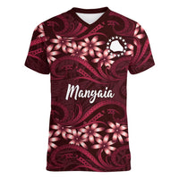 Personalised Cook Islands Mangaia Women V-Neck T-Shirt Tiare Maori Polynesian Waves Tattoo