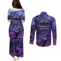 Philippines Father's Day Couples Matching Puletasi and Long Sleeve Button Shirt Polynesian Tattoo Galaxy Vibes LT14 - Polynesian Pride