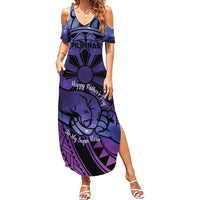 Philippines Father's Day Summer Maxi Dress Polynesian Tattoo Galaxy Vibes LT14 Women Blue - Polynesian Pride