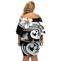 Guam Father's Day Off Shoulder Short Dress Chamorro Latte Stone Polynesian Pattern LT14 - Polynesian Pride