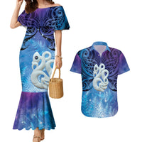 New Zealand Matariki Couples Matching Mermaid Dress and Hawaiian Shirt Aotearoa Maori New Year Manaia Galaxy Vibes LT14 Blue - Polynesian Pride