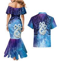 New Zealand Matariki Couples Matching Mermaid Dress and Hawaiian Shirt Aotearoa Maori New Year Manaia Galaxy Vibes LT14 - Polynesian Pride