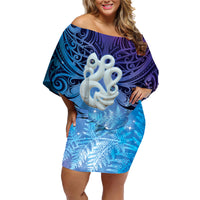 New Zealand Matariki Family Matching Off Shoulder Short Dress and Hawaiian Shirt Aotearoa Maori New Year Manaia Galaxy Vibes