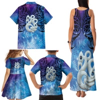 New Zealand Matariki Family Matching Tank Maxi Dress and Hawaiian Shirt Aotearoa Maori New Year Manaia Galaxy Vibes
