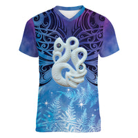 New Zealand Matariki Women V-Neck T-Shirt Aotearoa Maori New Year Manaia Galaxy Vibes