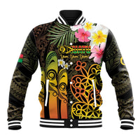 Personalised Vanuatu Independence Day Baseball Jacket Carving Drum Sand Drawing Turtle LT14 Unisex Black - Polynesian Pride