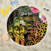 Personalised Vanuatu Independence Day Beach Blanket Carving Drum Sand Drawing Turtle LT14 One Size 150cm Black - Polynesian Pride