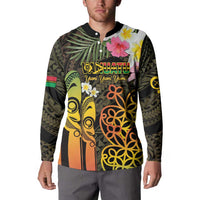 Personalised Vanuatu Independence Day Button Sweatshirt Carving Drum Sand Drawing Turtle LT14 - Polynesian Pride