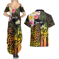 Personalised Vanuatu Independence Day Couples Matching Summer Maxi Dress and Hawaiian Shirt Carving Drum Sand Drawing Turtle LT14 - Polynesian Pride