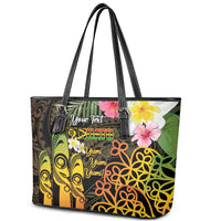 Personalised Vanuatu Independence Day Leather Tote Bag Carving Drum Sand Drawing Turtle