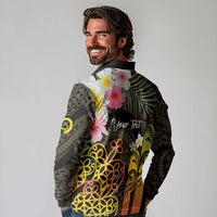 Personalised Vanuatu Independence Day Long Sleeve Polo Shirt Carving Drum Sand Drawing Turtle