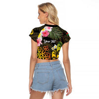Personalised Vanuatu Independence Day Raglan Cropped T Shirt Carving Drum Sand Drawing Turtle LT14 - Polynesian Pride