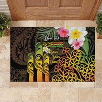 Personalised Vanuatu Independence Day Rubber Doormat Carving Drum Sand Drawing Turtle LT14 Black - Polynesian Pride