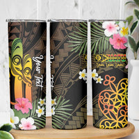 Personalised Vanuatu Independence Day Skinny Tumbler Carving Drum Sand Drawing Turtle
