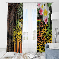 Personalised Vanuatu Independence Day Window Curtain Carving Drum Sand Drawing Turtle LT14 - Polynesian Pride