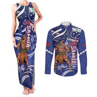 Samoa Independence Day Couples Matching Tank Maxi Dress and Long Sleeve Button Shirt 1962 Proud Samoan Warrior LT14 Blue - Polynesian Pride
