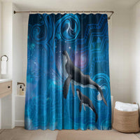 Paikea New Zealand Matariki Bathroom Set Humpback Whale Taniko Motifs Ocean Vibes LT14 Shower Curtain Only Blue - Polynesian Pride