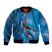 Paikea New Zealand Matariki Bomber Jacket Humpback Whale Taniko Motifs Ocean Vibes LT14 Unisex Blue - Polynesian Pride