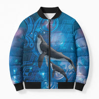 Paikea New Zealand Matariki Bomber Puffer Jacket Humpback Whale Taniko Motifs Ocean Vibes LT14 Unisex Blue - Polynesian Pride