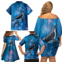 Paikea New Zealand Matariki Family Matching Off Shoulder Short Dress and Hawaiian Shirt Humpback Whale Taniko Motifs Ocean Vibes