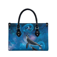 Paikea New Zealand Matariki Leather Bag Humpback Whale Taniko Motifs Ocean Vibes LT14 - Polynesian Pride