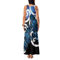 Piwakawaka New Zealand Matariki Family Matching Tank Maxi Dress and Hawaiian Shirt Maori New Year Silver Fern Blue Galaxy