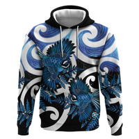Piwakawaka New Zealand Matariki Hoodie Maori New Year Silver Fern Blue Galaxy