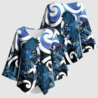 Piwakawaka New Zealand Matariki Kimono Sleeve Blouse Maori New Year Silver Fern Blue Galaxy