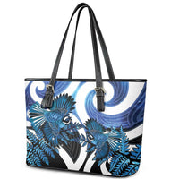 Piwakawaka New Zealand Matariki Leather Tote Bag Maori New Year Silver Fern Blue Galaxy