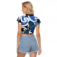 Piwakawaka New Zealand Matariki Raglan Cropped T Shirt Maori New Year Silver Fern Blue Galaxy