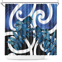 Piwakawaka New Zealand Matariki Shower Curtain Maori New Year Silver Fern Blue Galaxy