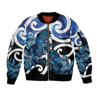 Piwakawaka New Zealand Matariki Sleeve Zip Bomber Jacket Maori New Year Silver Fern Blue Galaxy