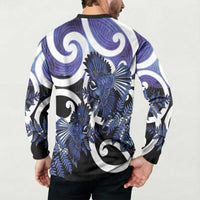 Piwakawaka New Zealand Matariki Button Sweatshirt Maori New Year Silver Fern Purple Galaxy