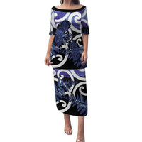 Piwakawaka New Zealand Matariki Family Matching Puletasi and Hawaiian Shirt Maori New Year Silver Fern Purple Galaxy