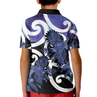 Piwakawaka New Zealand Matariki Kid Polo Shirt Maori New Year Silver Fern Purple Galaxy