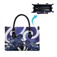 Piwakawaka New Zealand Matariki Leather Bag Maori New Year Silver Fern Purple Galaxy