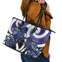 Piwakawaka New Zealand Matariki Leather Tote Bag Maori New Year Silver Fern Purple Galaxy